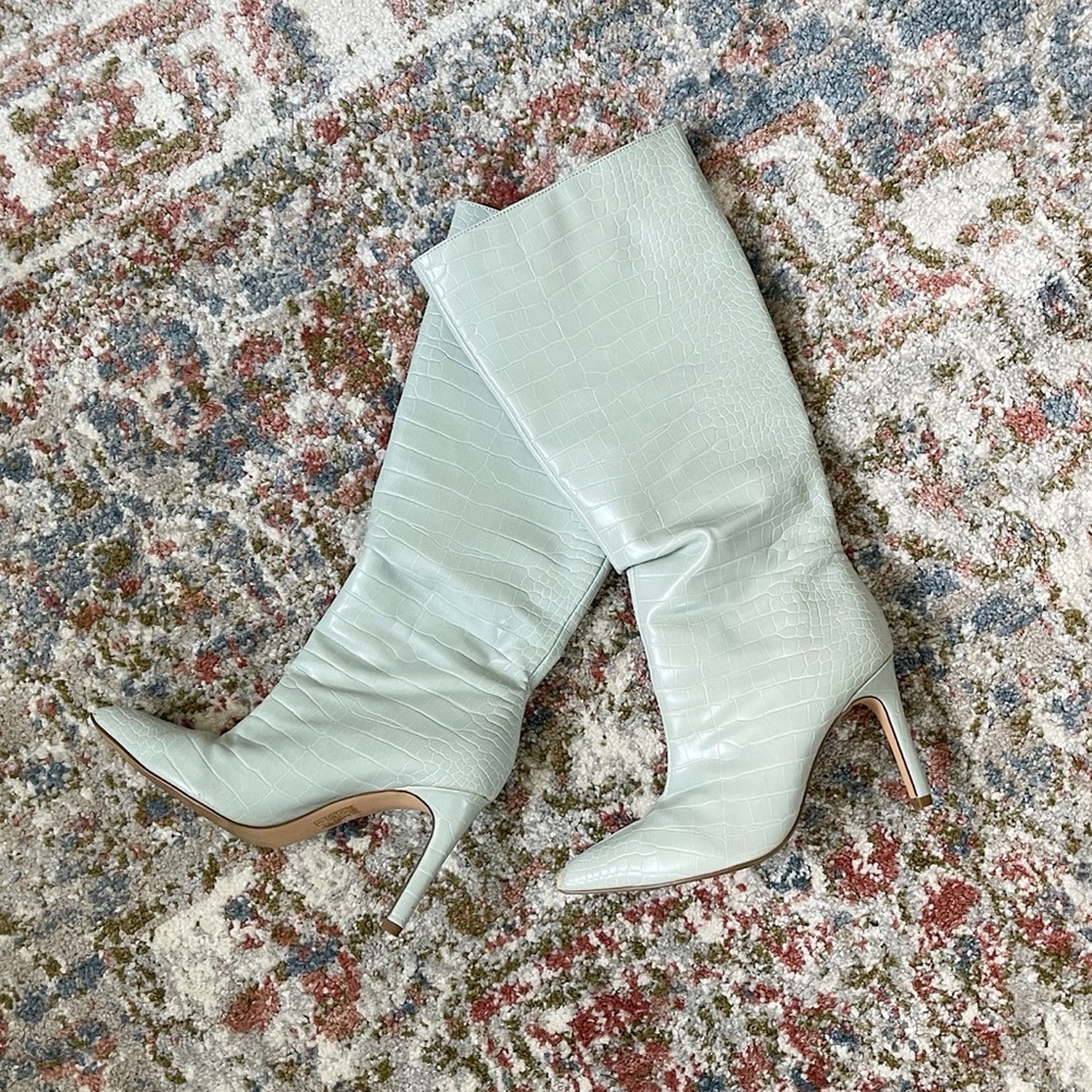 🌿 Missguided Sage Croc Detail Knee High Boots 🌿